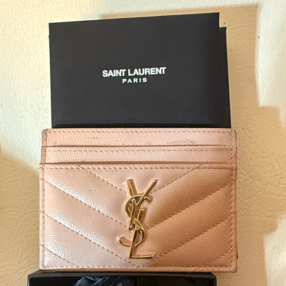 YSL Saint Laurent Blush & Gold Logo Card Holder